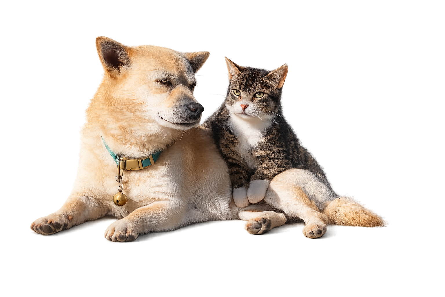 Perro y gato descansando juntos representando el bienestar y la convivencia entre mascotas.